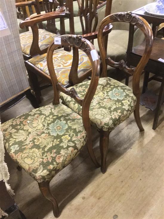 Pair Victorian walnut balloon back chairs